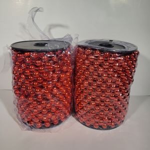 2 pk Northlight 33' Shiny Red Round Shiny Beaded Christmas Garlands